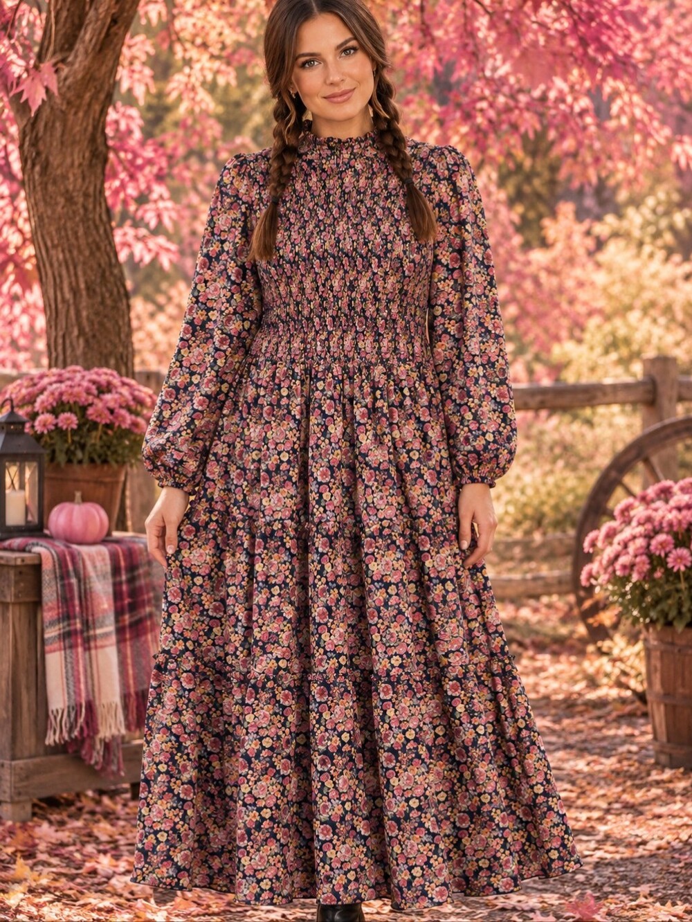 Simply Southern Black Midi Dress with Pink Floral Print